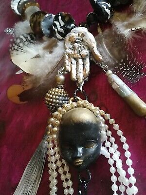 shuar tribal ethnic jewelry primitive necklace feather head tsantsa ecuador doll 2