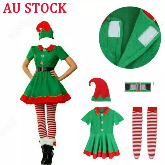 Adult Ladies/Kids Elf Costume Cute Santa's Little Helper Christmas Fancy Dress