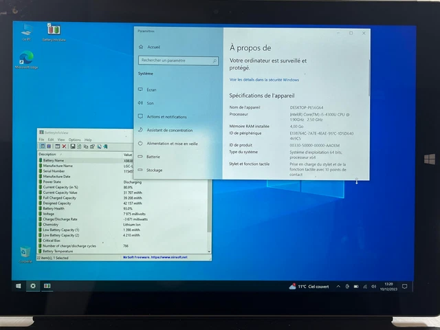 Microsoft Surface Pro 3, Modèle 1631  i5-4300U 4Go Ram  SSD 128Go Ecran HS