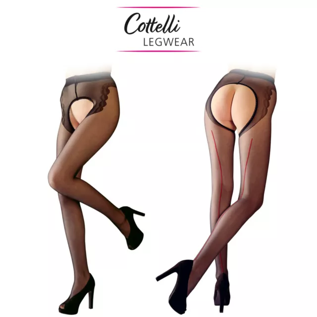 Cottelli Collection Legwear Crotchless Tights with Decorative Seam Sexy Collant