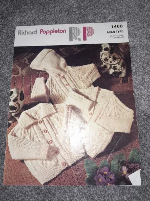 Vintage Strickmuster Richard Poppleton 1468 Aran Typ 51-71 cm Brustumfang 20-28 Zoll