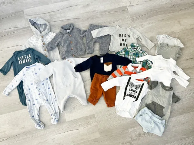 Lot of 18! Carters Baby Gap Pants Footies Shirts Sweater Boys Outfit Sz 3 Months
