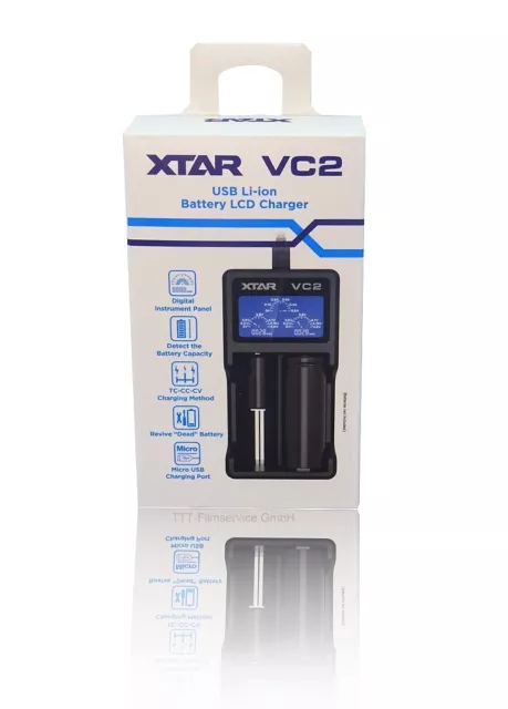 XTAR VC2 USB Ladegerät für 2 x Li-Ionen Akkus 18650 21700 26650 LCD Display