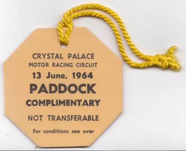 1964 Crystal Palace Pontin Trophy Original Complimentary Ticket Pass E-Type