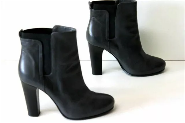 JANET & JANET Bottines Boots Tout Cuir Gris Foncé Talons Hauts T 37 TTBE