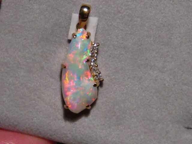 Opal & Diamond Pendant , Solid 18k Yellow Gold  , 4.1 ct. Natural GEM Shell Opal