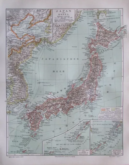 1897 Japan und Korea - alte Landkarte Karte old map Lithografie