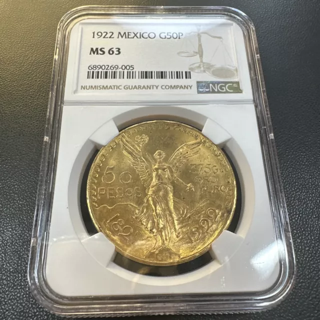 NGC MS63 | 1922 Mexico Gold 50 Peso | Stunning Early Date | Lustrous In Hand
