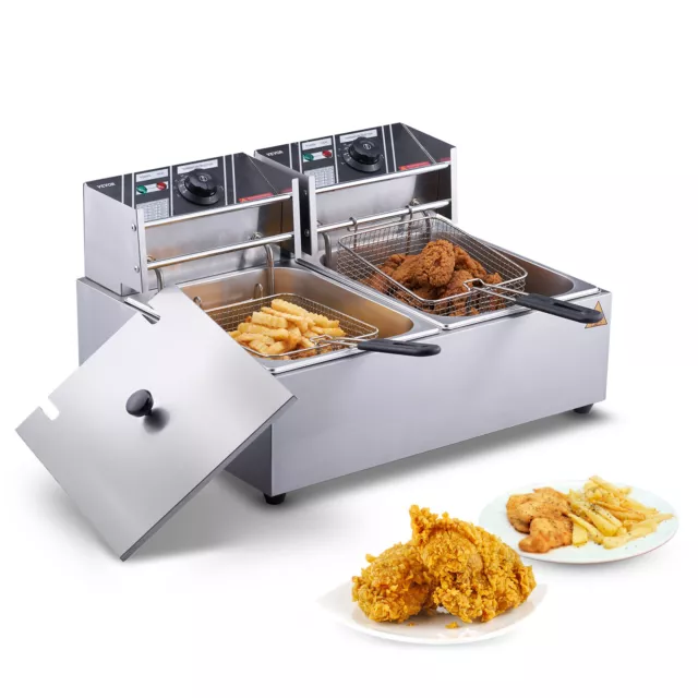 VEVOR Friteuse Électrique Commerciale Friteuse à Huile 2 Cuves Inox 10 L 5000 W