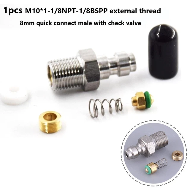 8mm Filetage Mâle Raccord Rapide Valvule PCP Remplissage avec Valve M10 1 1/8NPT
