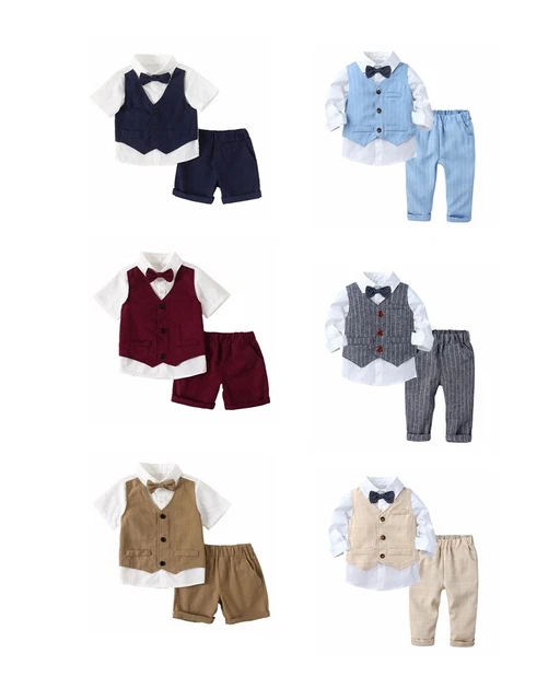 Tuta festa bambino baffo camicia a righe gilet e pantaloni pantaloncini set abito compleanno