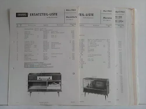 Grundig-Werke GmbH, Fürth (Hrsg.): 9 Ersatzteil-Listen für Grundig-Pattenspieler