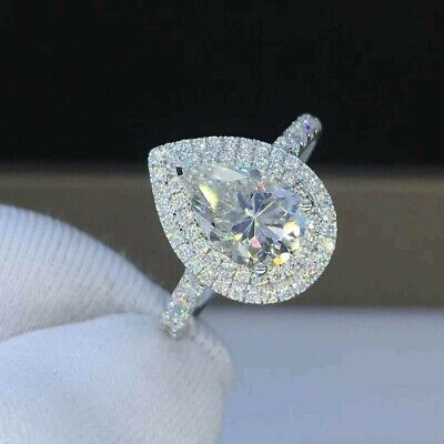 2.50Ct Pear Cut VVS1/D Diamond Double Halo Engagement Ring 14K White Gold Finish