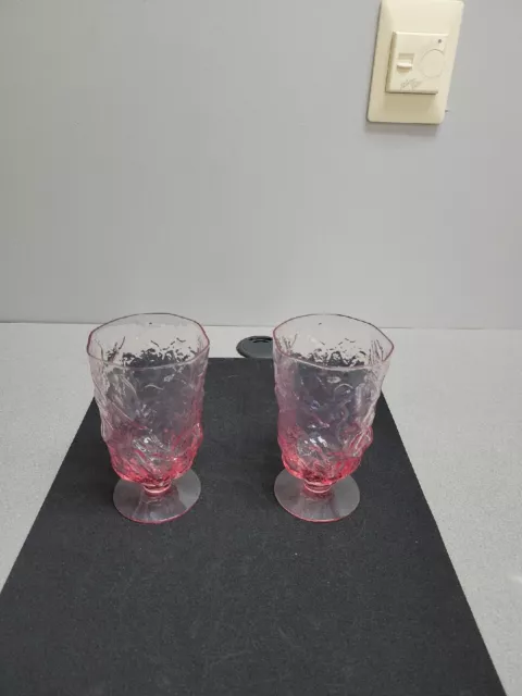 2 Morgantown Seneca Driftwood Crinkle Pink Footed Water/Iced Tea Glasses