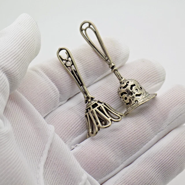 Vintage Italian Handmade Genuine Silver 2 x Decorative Miniature Bell Figurine 2