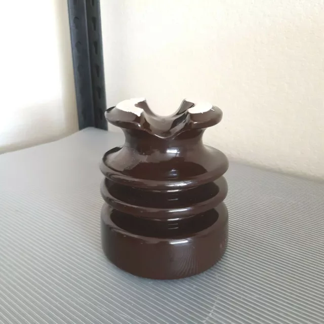Brown Porcelain Insulator 4 1/2" High 4 1/8" Wide "V" Mark Victor