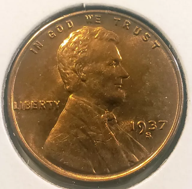 1937-S Lincoln Wheat Cent Penny Gorgeos B U CH, GEM Nice Luster From OBW Roll