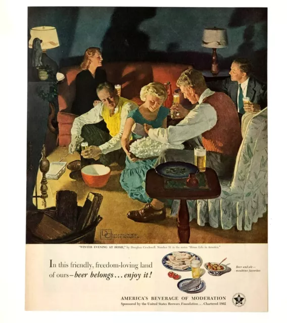 1951 US Brewers Foundation Advertisement MCM Beer and Popcorn Party Vtg Print AD