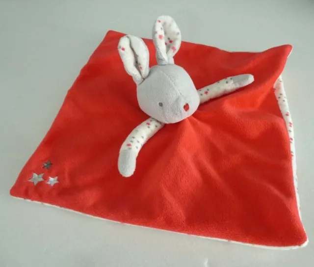 64. Doudou Plat Obaibi Okaidi Lapin Rose Rouge Blanc Gris Etoiles - Tbe