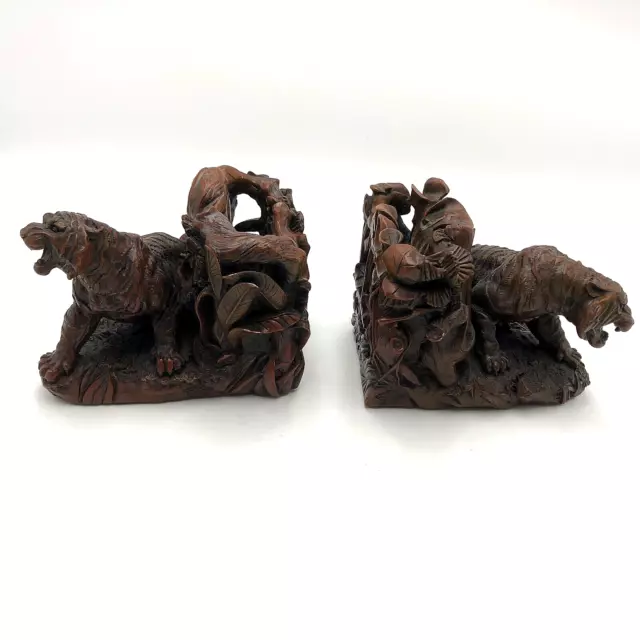 Resin Chinese Roaring Tiger Figurine Sculpture Statue Book End Pair Pen Holder