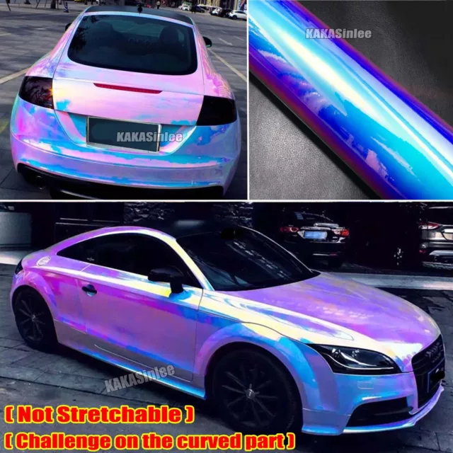 Air Release Blue Pink Chameleon Mirror Chrome Car Vinyl Wrap Strips Sticker HDUS