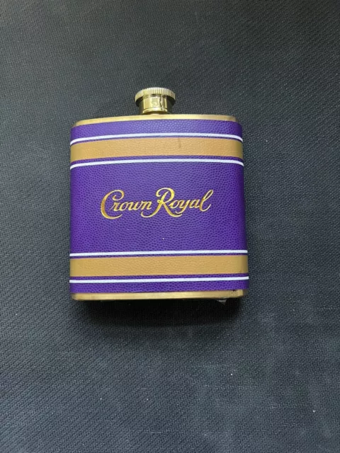 Crown Royal Flask Purple & Gold Collector 6oz Stainless Steel Tailgate Leather