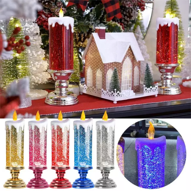 LED Christmas Candle Lights Swirling Glitter Flameless Party Decoration W0A5