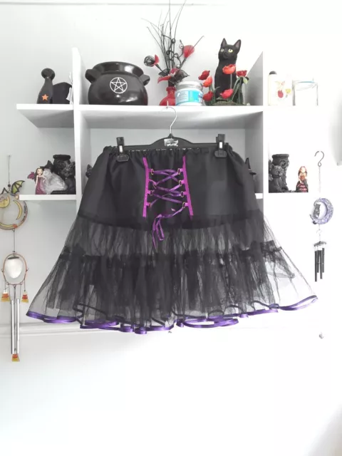 Plus size Black Gothic Mini Tutu Skirt With Purple Ribbon Trim