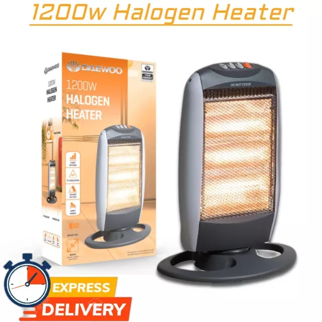 Oscillating Halogen Heater Tip Over Cut-Out 3 Heat Settings & Instant Heart Glow