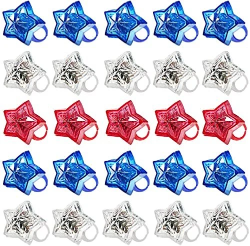 24 Pack 4th of July Party Favors Supplies LED Light Up Ring Red White and Blue