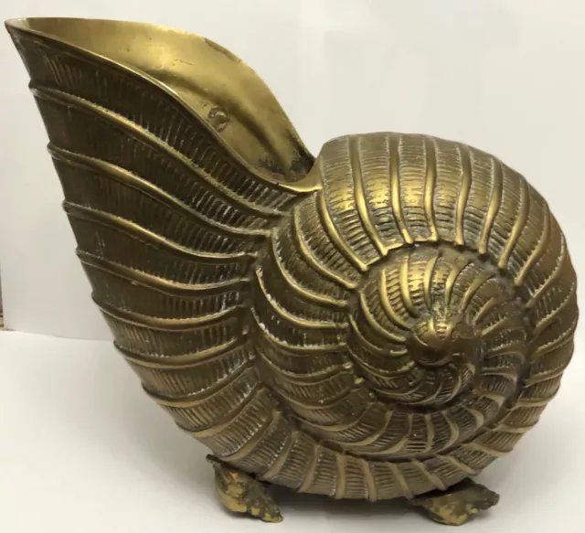 Vintage Brass Nautilus Sea Shell Planter
