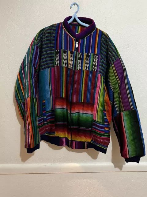 Embroidered Patchwork Guatemalan Bomber Jacket. Size M-Large. Hand Made.