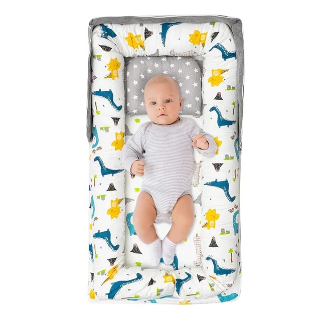 Tumbona para bebé Koko Bambi algodón orgánico antirrollo cama para dormir dinosaurios - NUEVA