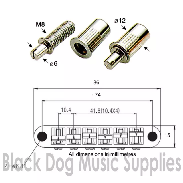 Tune-O-Matic Piezo Gitarrenbrücke Pickup, in Chrom, Schwarz oder Gold 2