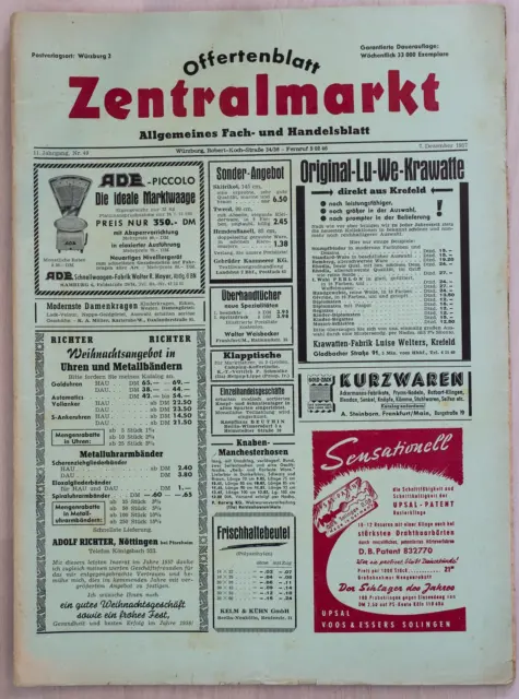Offertenblatt Zentralmarkt Fach- und Handelsblatt 7. Dezember 1957