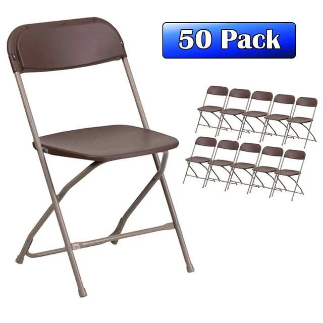 Brown Plastic Folding Chairs 50 Pack Indoor Outdoor Event 300lb Capacity