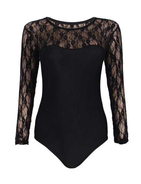 gleitmittel mit speckgeschmack BODY TEDDY EINTEILER langarm blickdicht mit Spitzeneinsatz Dessous sexy  schwarz EUR 27,90