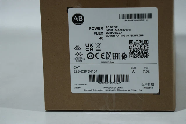 New Sealed 22B-D2P3N104 Allen-Bradley PowerFlex 40 0.75 kW 1 HP AC Drive