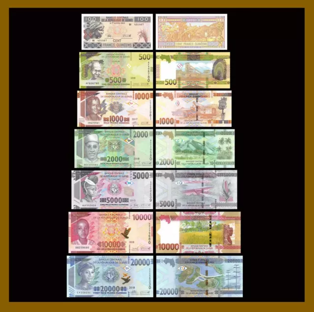 Guinea 100;500;1,000-20,000 Francs (7 Pcs Full Set), 2015-2018 P-A47-New Unc