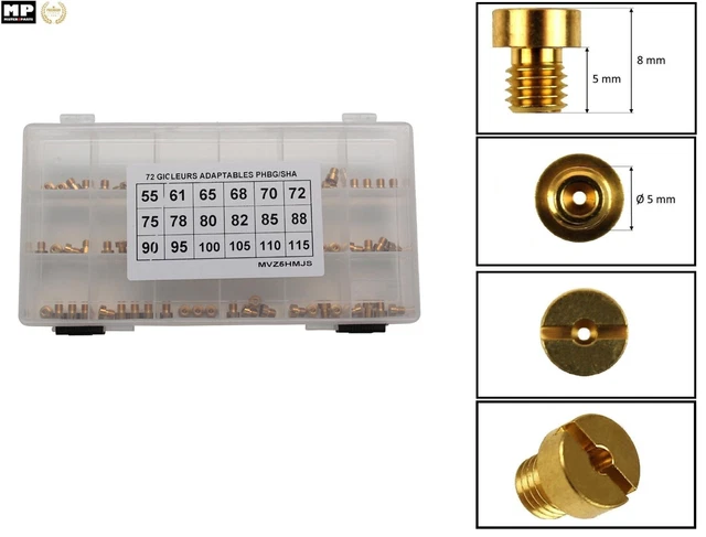 Coffret 72 Gicleur Principale Carburateur PHBG SHA  Ø5 mm du 55 au 115 (5/5)