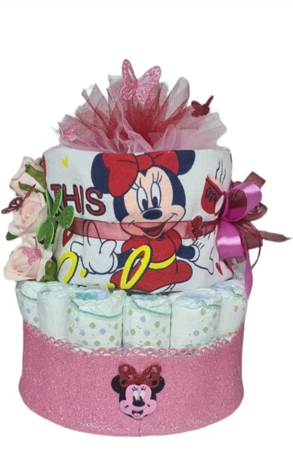 Torta di Pannolini Rosa Minnie  Regalo Nascita Battesimo Compleanno