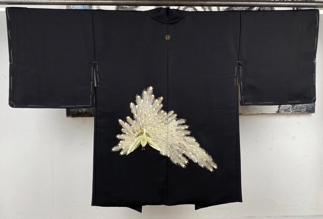 Kimono Vintage Pavone, Giacca di Seta Giapponese Haori con 1 MESE Broccato Cucito a Mano