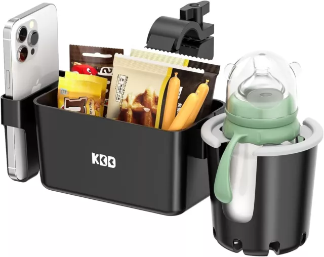 KDD Pram Cup Holder with Snack Tray Phone Holder, 3-in-1 Buggy Cup Holder with 3