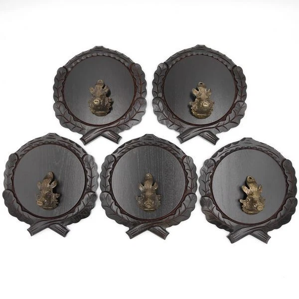 5 Pieza Keilerschilder Tallado Oscuro Af 19cm 5x Jabalí Cabeza Grande Portada