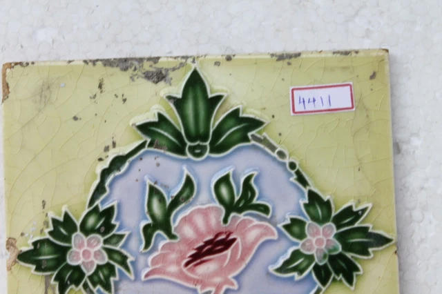 Vintage Tile Art Nouveau Majolica Yellow Flower Design Architecture Tile Nh4411 2
