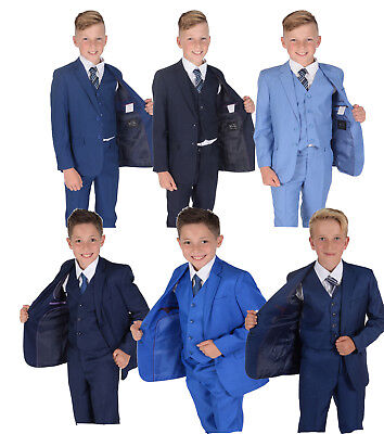 Boys Blue Suits Wedding Pageboy Party Prom 5 Piece Suit 2-14 Years