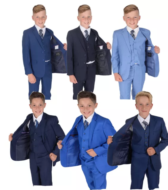 Boys Blue Suits Wedding Pageboy Party Prom 5 Piece Suit 2-14 Years
