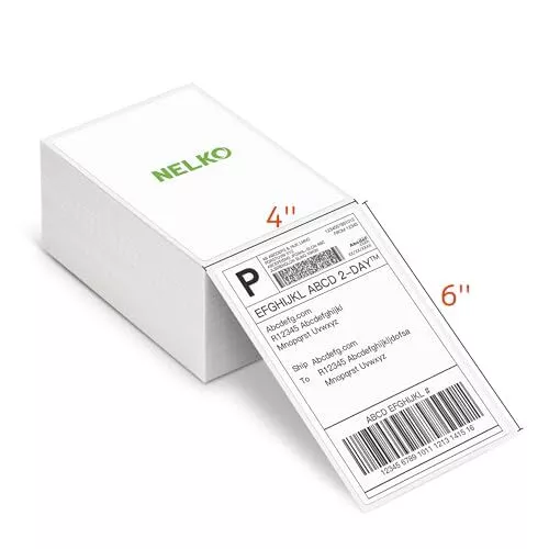 Nelko Genuine 4x6 Direct Thermal Shipping Label (Pack of 500 Fan-Fold Labels)