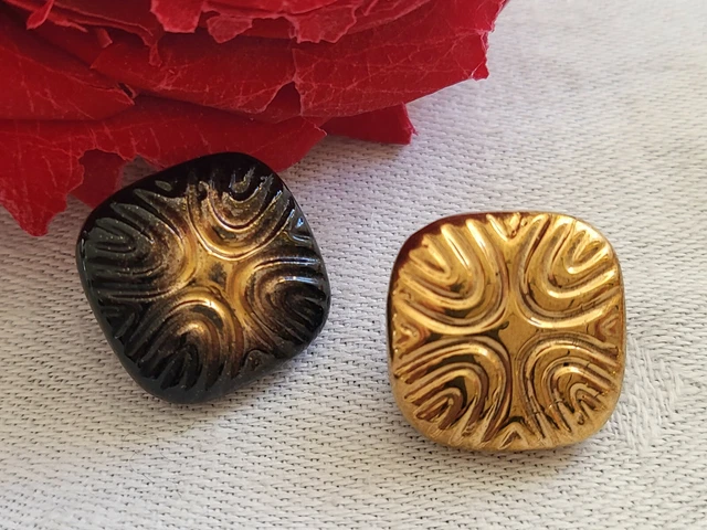 Bouton Ancien En Verre Doré Volanté - Mercerie Vintage - Lot De 1 à 10 Pièces - Occasion
