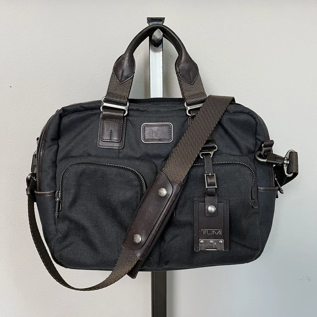 TUMI ALPHA BRAVO Briefcase Business Laptop Bag Gray Brown Mens